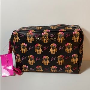 NWT Betsey Johnson Large Two Compartment Puppy Zip Case